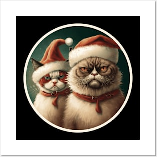 Funny Family Christmas Angry Cats With Santa Hat Posters and Art